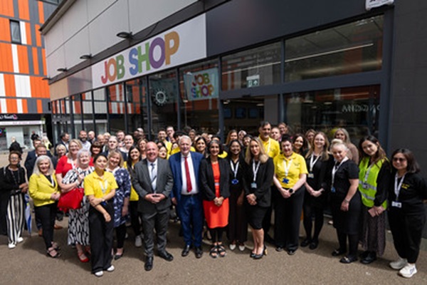 The Job Shop employees and Councillors outside the new venue on launch day.
