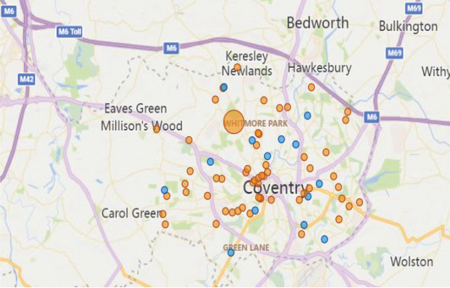 Distribution of CQC registered care and nursing homes across the city