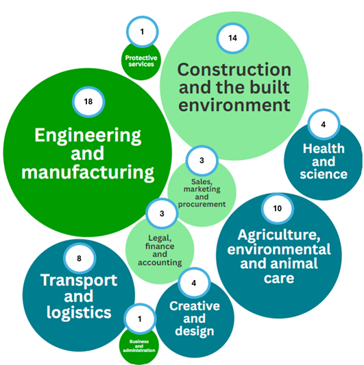 Green circles of varying sizes showing mid green occupation apprentice standards
